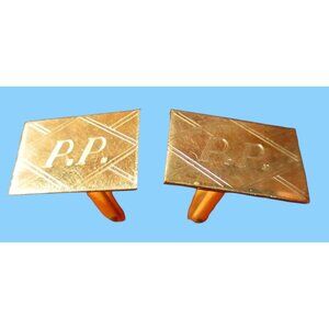 Vintage MCM Cufflinks Set ENGRAVED MONOGRAM  "P.P." initials MID CENTURY